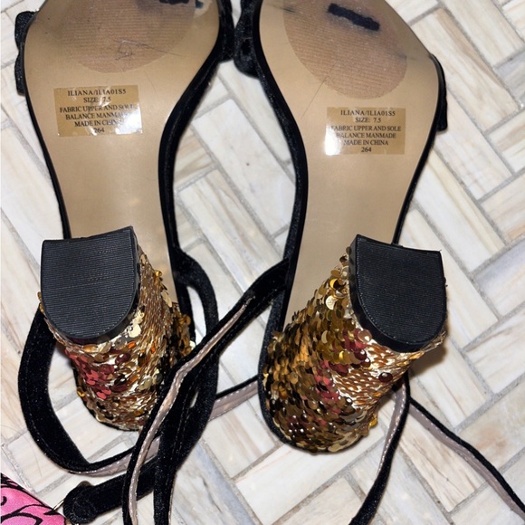 Betsey Johnson Iliana BlackRuffle Ankle Velvet Sequin Block Heels Size 7… - Picture 8 of 15